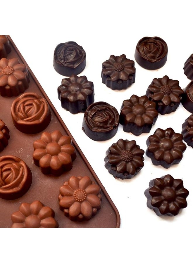 مجموعة قوالب شوكولاتة سيليكون من 3 قطع - قالب شوكولاتة سيليكون غير لاصق للمطبخ، للحلوى، الكوكيز، البودينغ، مكعبات الثلج. قوالب شوكولاتة فاخرة لتزيين الكيك والخبز، قوالب غير لاصقة لصنع الشوكولاتة، المعمول، والثلج (بأشكال متنوعة عشوائيًا). - Image 3