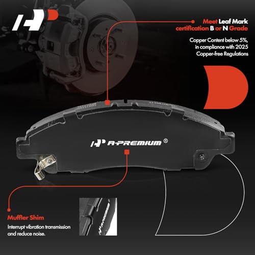 A-Premium مجموعة وسادات فرامل سيراميك أمامية A-Premium متوافقة مع هوندا بايلوت 2016-2022، ريدجلاين 2017-2023 وأكورا MDX 2014-2020، 4 قطع - Image 2