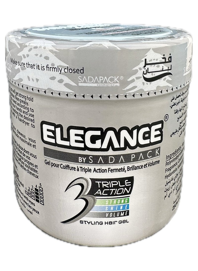 Elegance Triple Action Hair Gel - Silver, 250ml | Strong Hold, Glossy Finish, Flexible Styling - Image 2