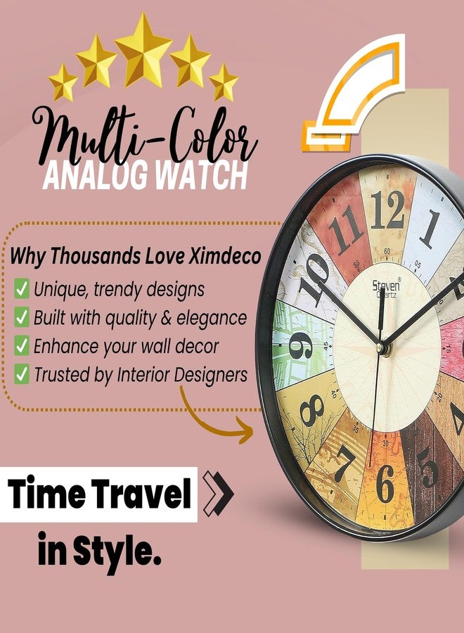 Ximdeco Multi-Color Round Dial Abstract Wall Clock - Stylish 8-Inch Analog Clock with Black Frame | Perfect for Living Room, Bedroom, or Kitchen Decor | Unique Gift Idea - Image 5