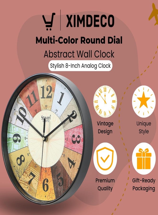 Ximdeco Multi-Color Round Dial Abstract Wall Clock - Stylish 8-Inch Analog Clock with Black Frame | Perfect for Living Room, Bedroom, or Kitchen Decor | Unique Gift Idea - Image 3