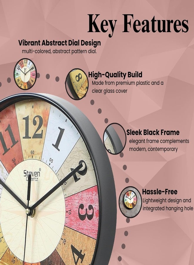 Ximdeco Multi-Color Round Dial Abstract Wall Clock - Stylish 8-Inch Analog Clock with Black Frame | Perfect for Living Room, Bedroom, or Kitchen Decor | Unique Gift Idea - Image 4