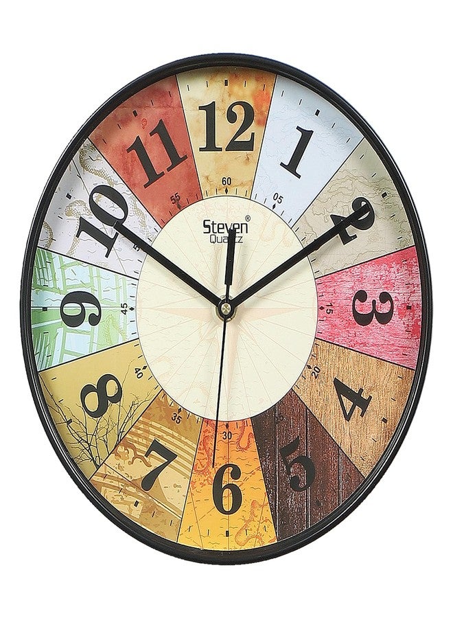 Ximdeco Multi-Color Round Dial Abstract Wall Clock - Stylish 8-Inch Analog Clock with Black Frame | Perfect for Living Room, Bedroom, or Kitchen Decor | Unique Gift Idea - Image 2