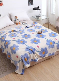 LUNA Home Fleece blanket 200*230cm is a very soft blue flannel blanket with a floral pattern.  - Image 1