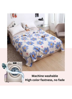 LUNA Home Fleece blanket 200*230cm is a very soft blue flannel blanket with a floral pattern.  - Image 3