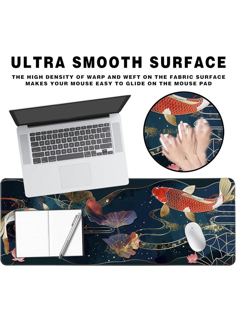 Gaming Mouse Pad koi Desk Pad, Extended Big Mouse Pad, 70 x 30 cm Large Computer Keyboard Mouse Mat Mousepad with 2mm Non Slip Base and Stitched Edge for Gaming and Office - Image 2