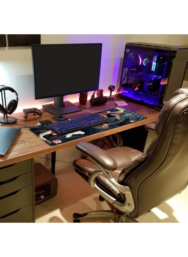 Gaming Mouse Pad koi Desk Pad, Extended Big Mouse Pad, 70 x 30 cm Large Computer Keyboard Mouse Mat Mousepad with 2mm Non Slip Base and Stitched Edge for Gaming and Office - Image 5
