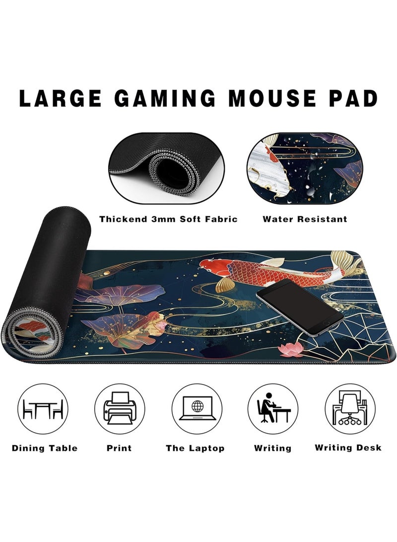 Gaming Mouse Pad koi Desk Pad, Extended Big Mouse Pad, 70 x 30 cm Large Computer Keyboard Mouse Mat Mousepad with 2mm Non Slip Base and Stitched Edge for Gaming and Office - Image 3