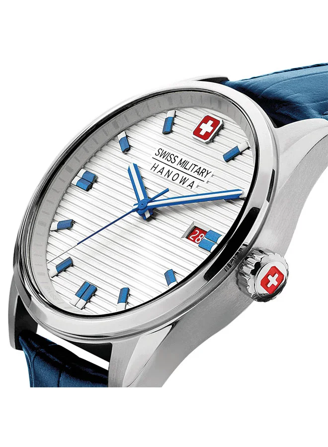سويس ميليتري هانوا Swiss Military Roadrunner Watch For Men With Blue Leather Strap 40mm 10ATM - SMWGB2200103