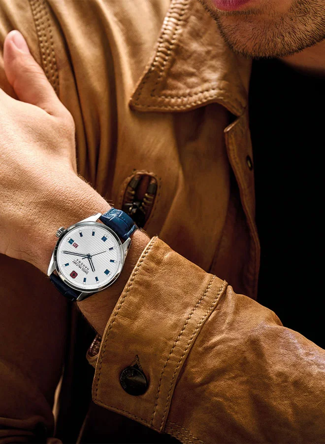 سويس ميليتري هانوا Swiss Military Roadrunner Watch For Men With Blue Leather Strap 40mm 10ATM - SMWGB2200103