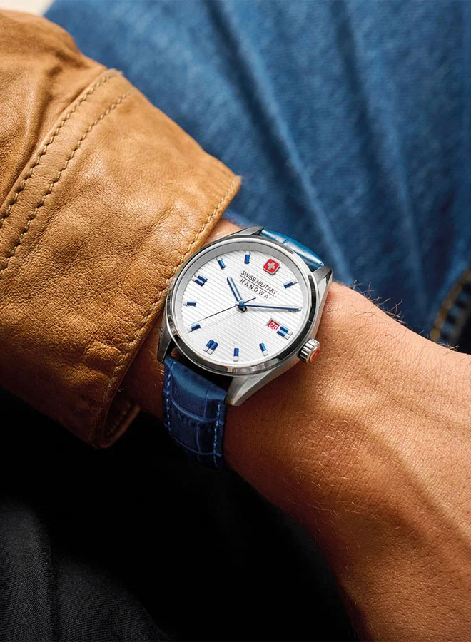 سويس ميليتري هانوا Swiss Military Roadrunner Watch For Men With Blue Leather Strap 40mm 10ATM - SMWGB2200103