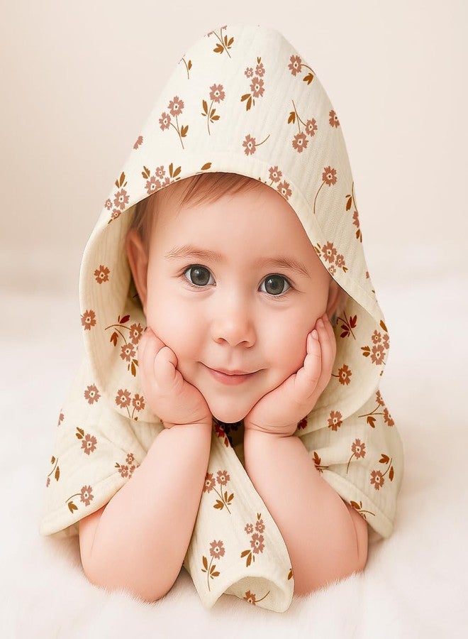 Wimist Hooded Baby Towels 2 Pack, Muslin Baby Bath Towels with Hood for Newborn Infant and Toddler, Soft Breathable & Absorbent, 32" x 32" (Floral & Pink, Heavyweight) - Image 5