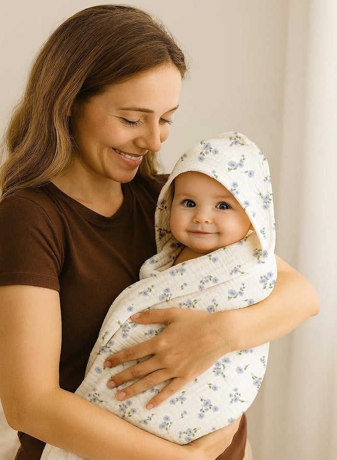 Wimist Hooded Baby Towels 2 Pack, Muslin Baby Bath Towels with Hood for Newborn Infant and Toddler, Soft Breathable & Absorbent, 32" x 32" (Floral & Pink, Heavyweight) - Image 3