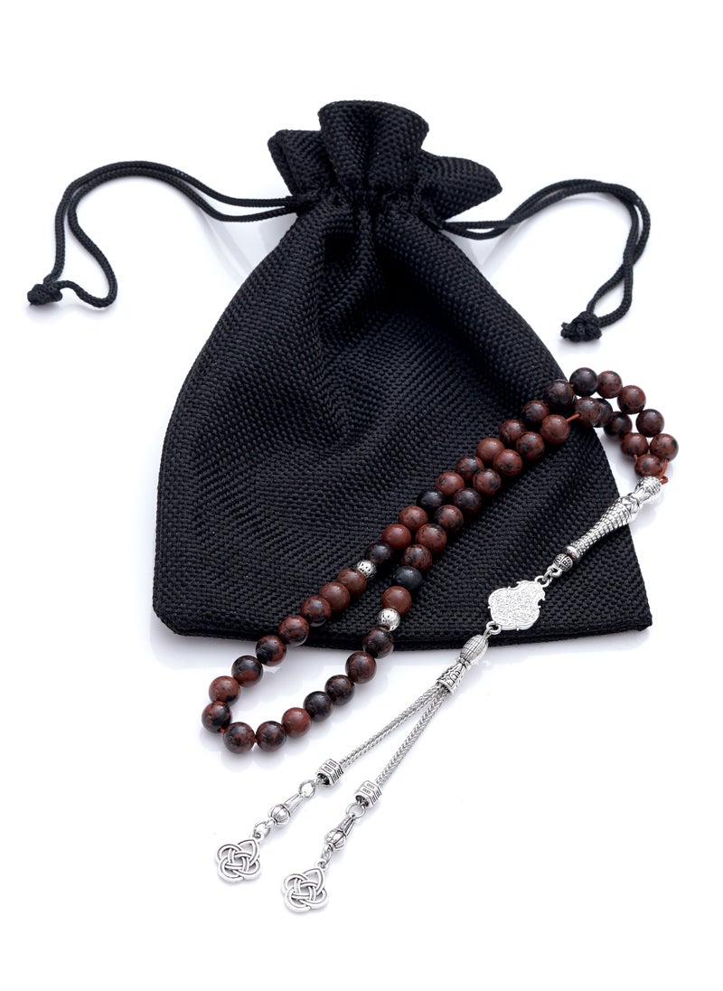 Subhati Prayer Beads (Misbah) with metal Parts and Mahogany Obsidian Stone | 8 MM Beads - 45 Pcs |Gandeel Writing 6  - Image 3