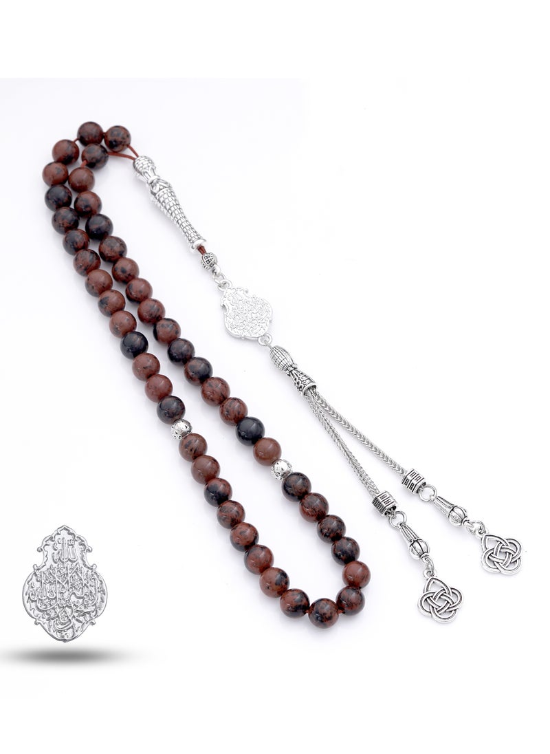Subhati Prayer Beads (Misbah) with metal Parts and Mahogany Obsidian Stone | 8 MM Beads - 45 Pcs |Gandeel Writing 6  - Image 2