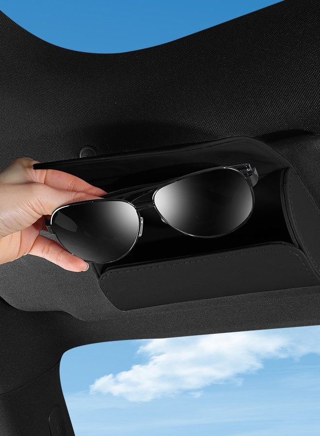 حامل نظارات من الجلد لواقي الشمس للسيارة، حافظة لحمل النظارات الشمسية للسيارة مع إغلاق مغناطيسي مخفي - Image 3