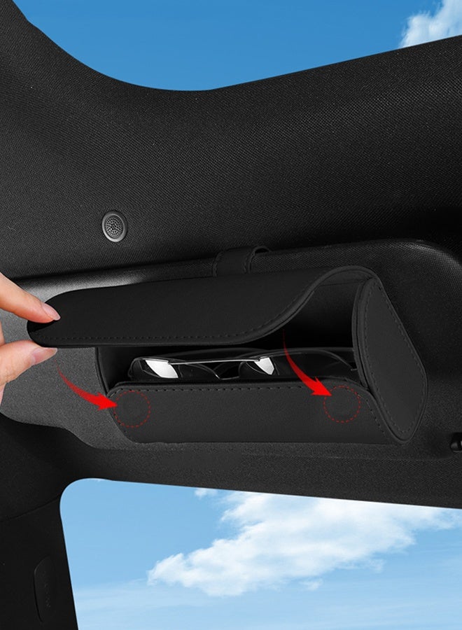 حامل نظارات من الجلد لواقي الشمس للسيارة، حافظة لحمل النظارات الشمسية للسيارة مع إغلاق مغناطيسي مخفي - Image 4