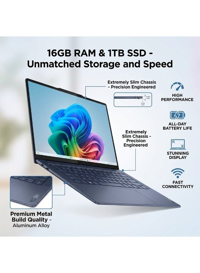Lenovo Yoga Slim 7 14.5" 3K OLED Touchscreen Laptop, Snapdragon X Elite, 16GB LPDDR5X RAM, 512GB SSD, Copilot+ AI PC, 90Hz Display, Wi-Fi 7, USB4, Windows 11 Home English blue - Image 2