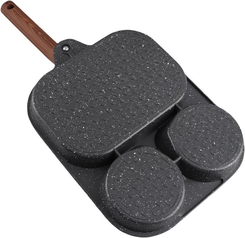 N-stick Egg Frying Pan, 3-section Breakfast Pan With Removable Handle For Omelettes, Steaks, And Pancakes - Ideal For Easy Cooking And Cleanup Single Bottom - Image 5