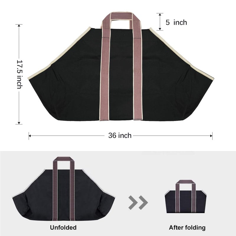 AMAGABELI GARDEN & HOME Large Canvas Log Tote Bag Firewood Carrier Heavy Duty Fireplace Log Holder Fire Wood Carriers Carrying with Handles Wood Sling For Fire Place Outdoor Cabin Stove Accessories - Image 2