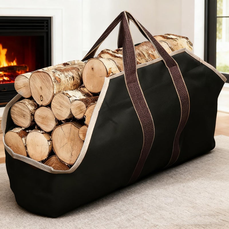 AMAGABELI GARDEN & HOME Large Canvas Log Tote Bag Firewood Carrier Heavy Duty Fireplace Log Holder Fire Wood Carriers Carrying with Handles Wood Sling For Fire Place Outdoor Cabin Stove Accessories - Image 1