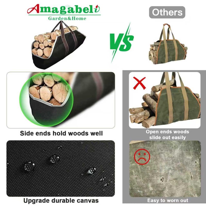 AMAGABELI GARDEN & HOME Large Canvas Log Tote Bag Firewood Carrier Heavy Duty Fireplace Log Holder Fire Wood Carriers Carrying with Handles Wood Sling For Fire Place Outdoor Cabin Stove Accessories - Image 4