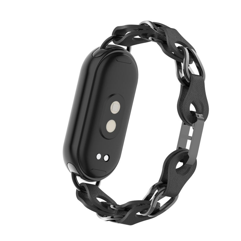 إيروريكس سوار ساعة شاومي سمارت باند 9 الأنيق المصنوع من الجلد المعدني المجوف (أسود) - Image 3