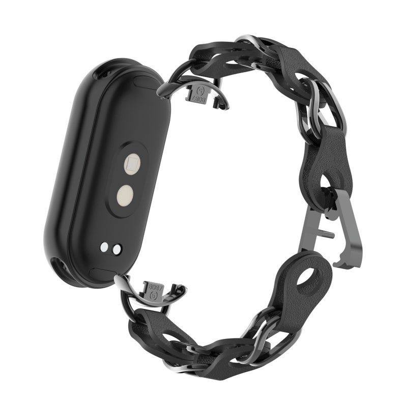 إيروريكس سوار ساعة شاومي سمارت باند 9 الأنيق المصنوع من الجلد المعدني المجوف (أسود) - Image 4