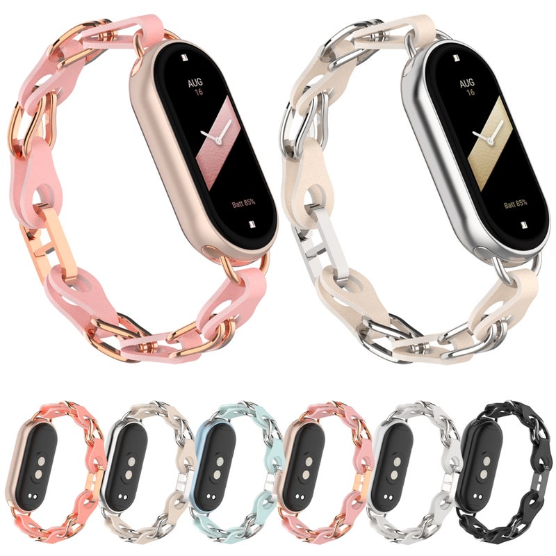 إيروريكس سوار ساعة شاومي سمارت باند 9 الأنيق المصنوع من الجلد المعدني المجوف (أسود) - Image 5