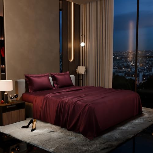 Stoa Paris Double Bedsheet with 2 Pillow Covers, 300 TC UltraSatin Premium Bedding Set, Aesthetic Home Decor, Gift for Couples, Wedding, Anniversary, Date Night - Velvet Wine - Image 2