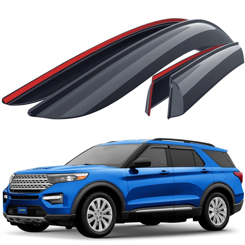 Goodyear Shatterproof Window Deflectors for Ford Explorer 2020-2026, Tape-on Rain Guards, Window Visors, Vent Deflector Visor,Car Accessories,4 pcs. - GY003263 - Image 1