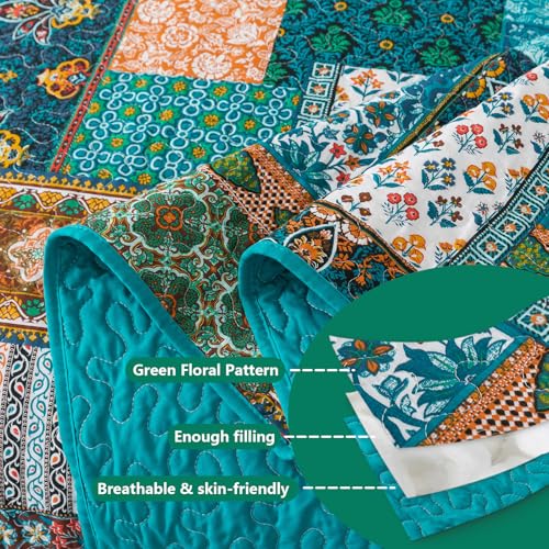 BEDIFANY طقم لحاف كوين من BEDIFANY قطن، غطاء سرير خفيف الوزن، طقم لحاف ناعم لتزيين الأسرة لجميع الفصول (3 قطع، أخضر) - Image 5