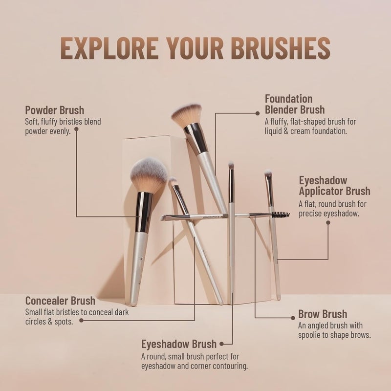 Prosopyare Makeup Brushes Sloane 6PCs Professional Make Up Brush Set Foundation Powder Blush Blending Face & Eyes Cosmetic Brushes Kit - Image 4