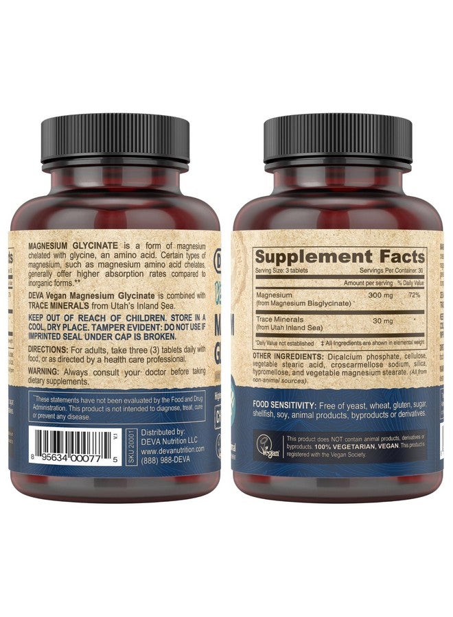 DEVA Vegan Magnesium Glycinate 300mg per serving with Trace Minerals, Higher Absorption, Chelated Magnesium, 90 Tablets - Image 2