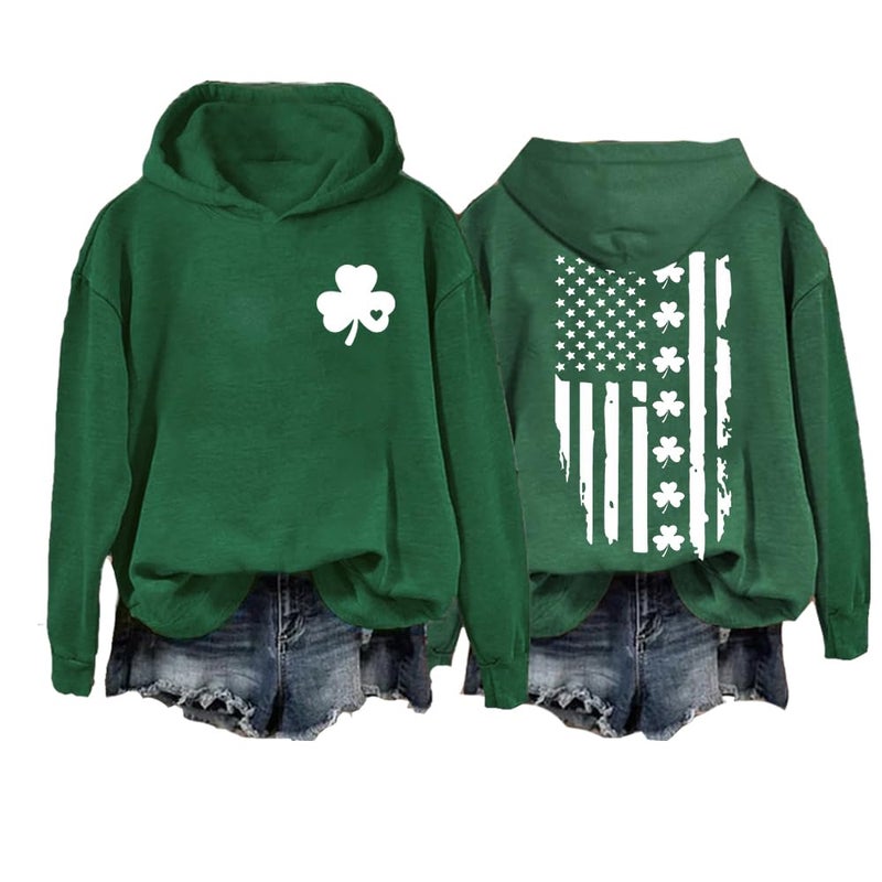 MOGUI Irish American Flag Bundle - Shamrock Flag Shirt, Sweatshirt, T-Shirt & St. Patrick's Day Clover Print Hoodie - Image 1