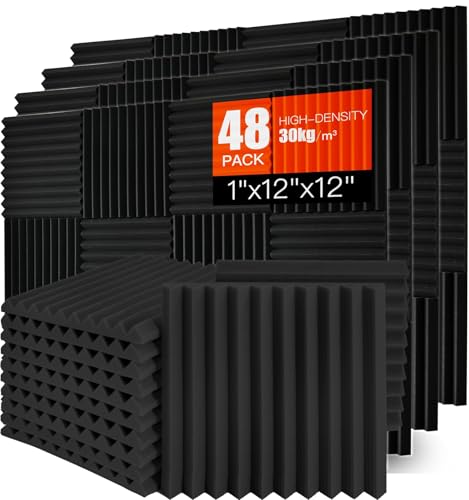 Saiqiang Acoustic Foam Panels 48 Pack 1" x 12"x 12" Saiqiang Black Soundproofing Panels Wedges for Wall Noise Absorbing and Sound-Damping Fire-Resistant Sound Proof for Studio, Gaming Room - Image 1