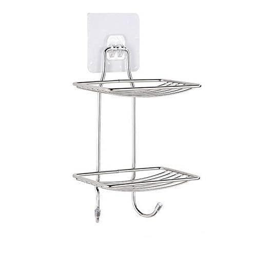 ZURATO Medium Stainless Steel Multicolour Double Layer Wall Mounted Soap Dish with Draining Tray - Image 1