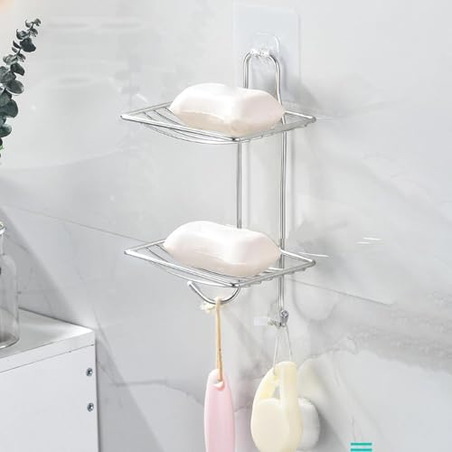 ZURATO Medium Stainless Steel Multicolour Double Layer Wall Mounted Soap Dish with Draining Tray - Image 3