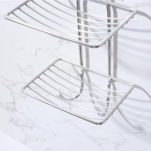 ZURATO Medium Stainless Steel Multicolour Double Layer Wall Mounted Soap Dish with Draining Tray - Image 4
