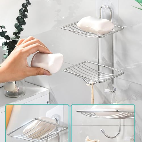 ZURATO Medium Stainless Steel Multicolour Double Layer Wall Mounted Soap Dish with Draining Tray - Image 5