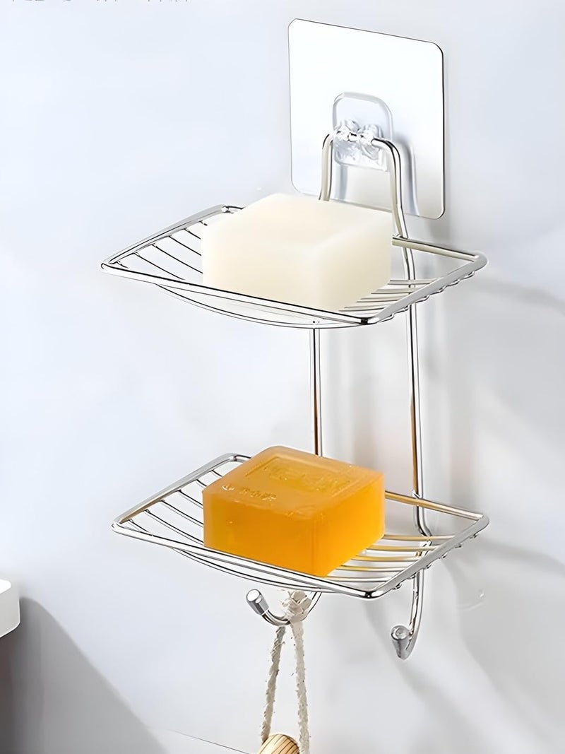 ZURATO Medium Stainless Steel Multicolour Double Layer Wall Mounted Soap Dish with Draining Tray - Image 2