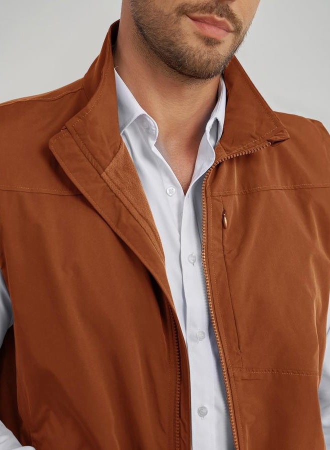 Yousify Mens Waterproof Softshell Vest Full Zip Sleeveless Jacket Lightweight Fleece Outerwear for Cycling Hiking Outdoor, Brown, L - Image 4