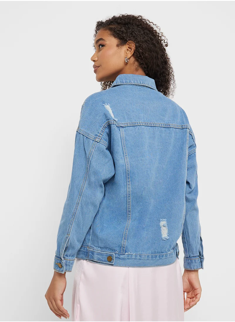 Ginger Cropped Distressed Denim Jacket