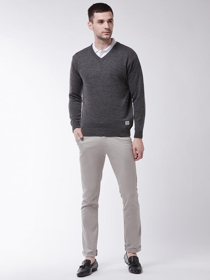 Pivl Men's Winter V Neck Solid Sweaters_Grey_M||Winterwear|| - Image 2