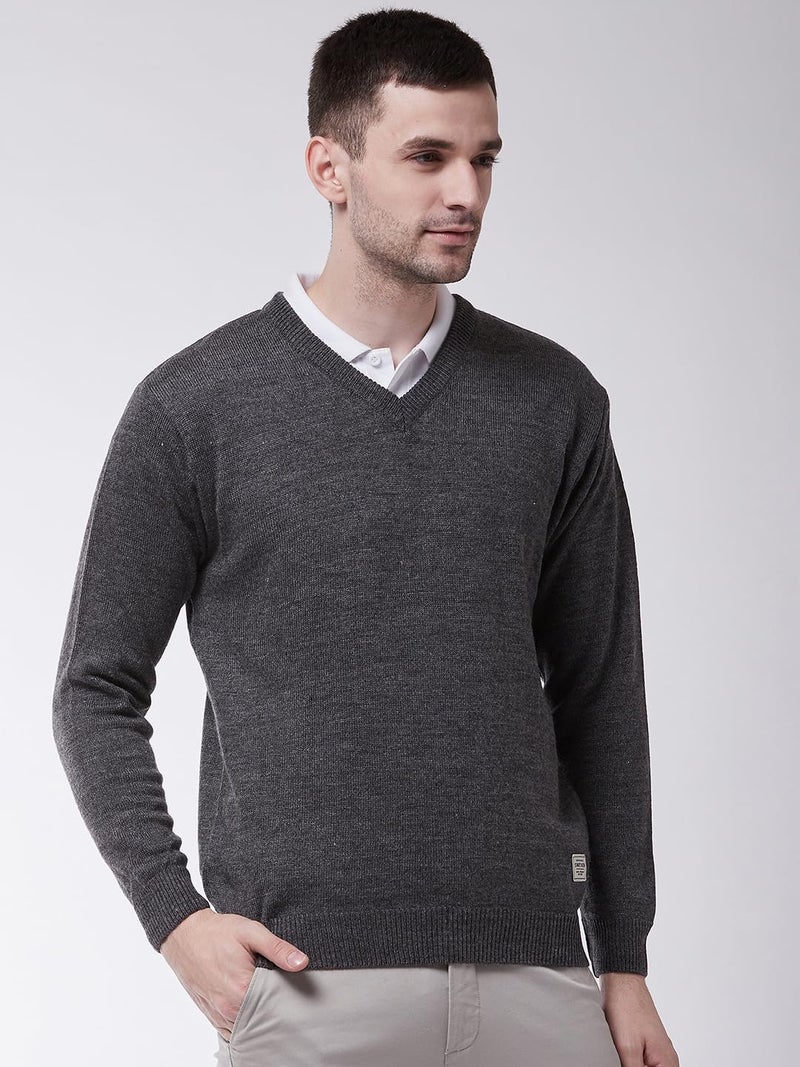 Pivl Men's Winter V Neck Solid Sweaters_Grey_M||Winterwear|| - Image 4