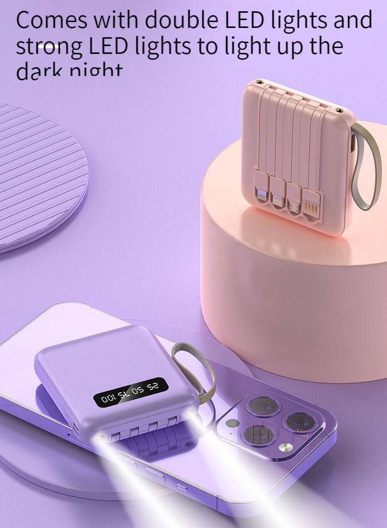 Large-capacity Portable Digital Display Charging Treasure Comes With A Charging Line 10000 Mm Mobile Phone Tablet Universal Mini Mobile Power Digital Display Large Screen Purple - Image 3
