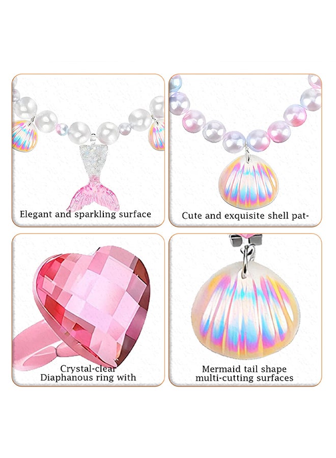 MARGOUN Mermaid Jewelry Set for Little Girls Princess Mermaid Stretchy Necklace Bracelet Earrings Ring Kids Pretend and Dress Up Jewelry for Toddlers Aged 2 3 4 5 Gift White  - Image 4