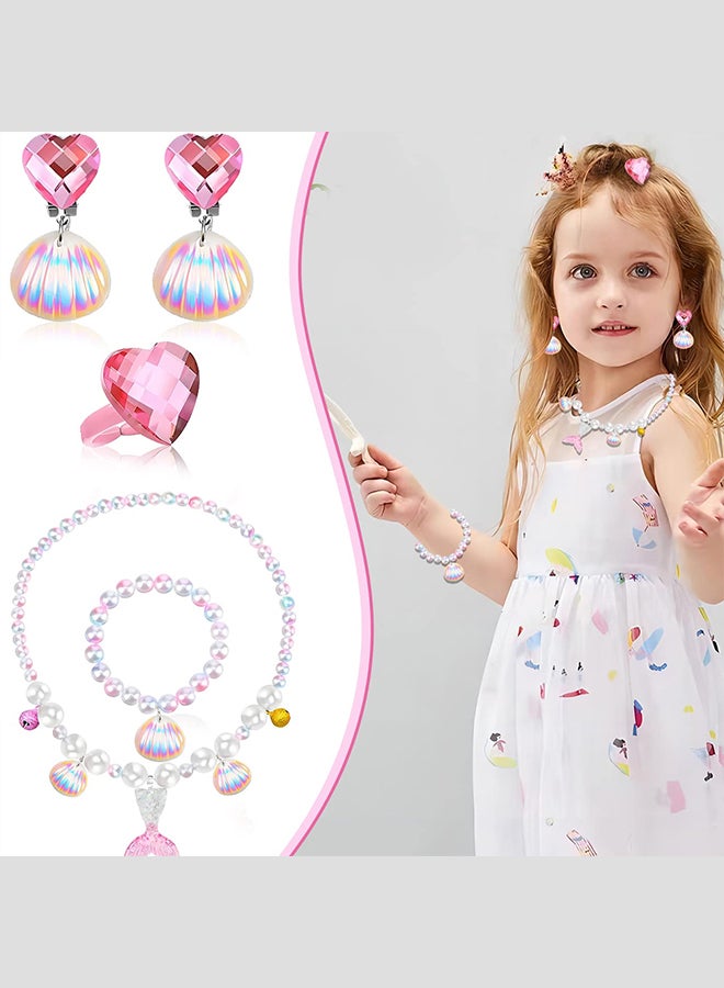 MARGOUN Mermaid Jewelry Set for Little Girls Princess Mermaid Stretchy Necklace Bracelet Earrings Ring Kids Pretend and Dress Up Jewelry for Toddlers Aged 2 3 4 5 Gift White  - Image 3