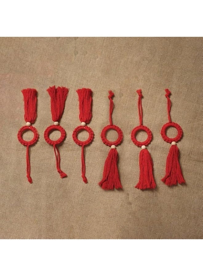 Antikiano Boho Christmas Decorations Xmas Ornaments Set Wall Hanging Macrame Wall Hanging Boho Christmas Ornaments Pendant Winter Christmas Farmhouse Decor Door Windows (6Pcs Red) - Image 4