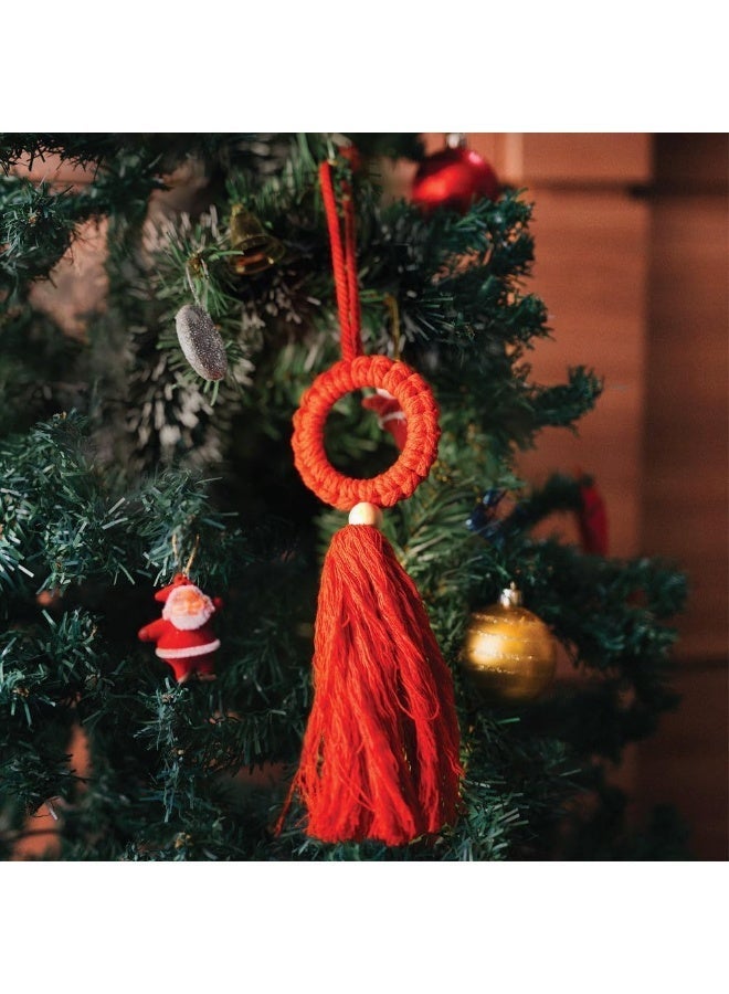 Antikiano Boho Christmas Decorations Xmas Ornaments Set Wall Hanging Macrame Wall Hanging Boho Christmas Ornaments Pendant Winter Christmas Farmhouse Decor Door Windows (6Pcs Red) - Image 2